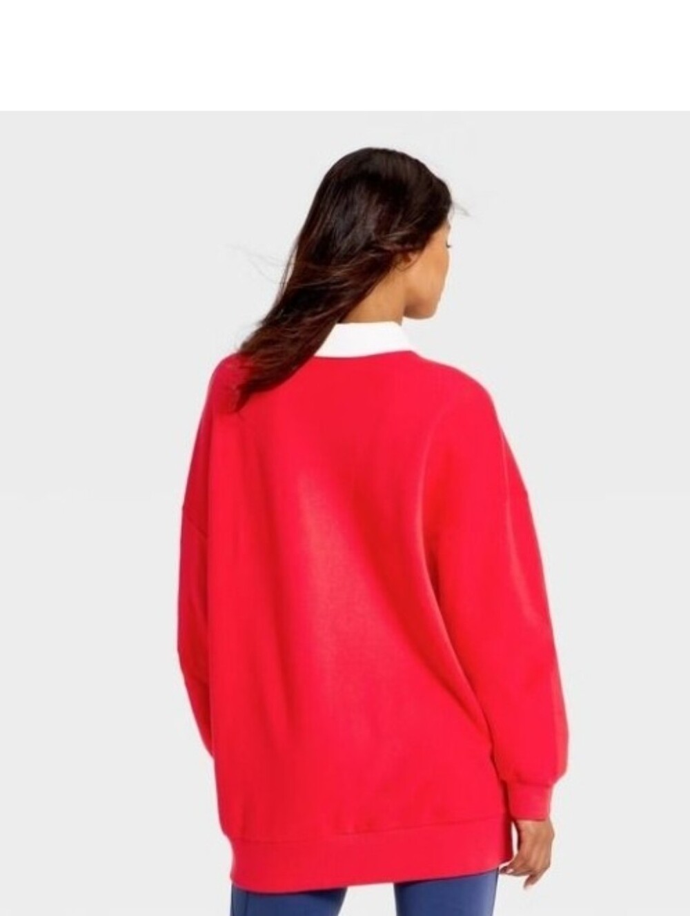 JoyLab Women's Americana French Terry Polo Sweatshirt OversizedFit, Red Size L - Picture 2 of 5